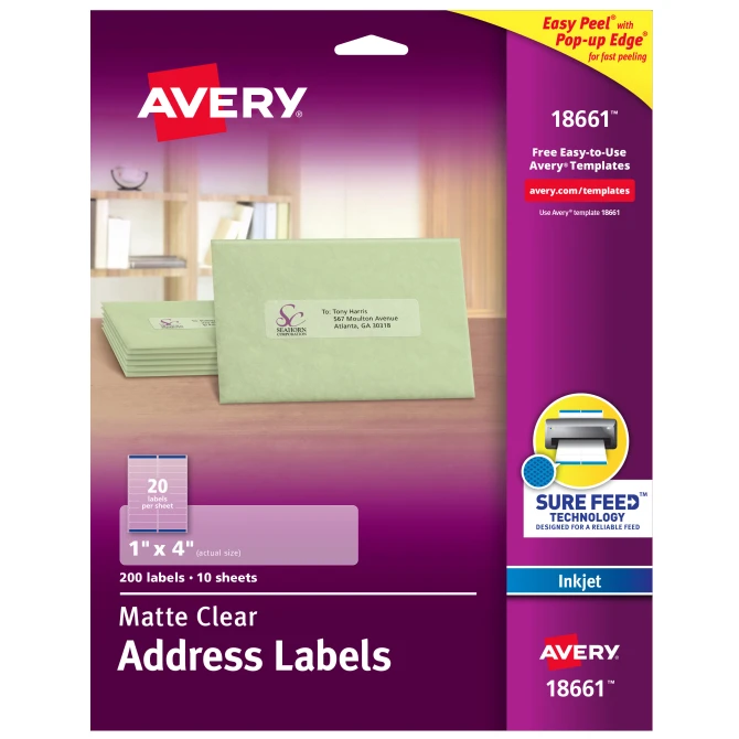 Avery Matte Clear Easy Peel Labels, 1" x 4", Laser