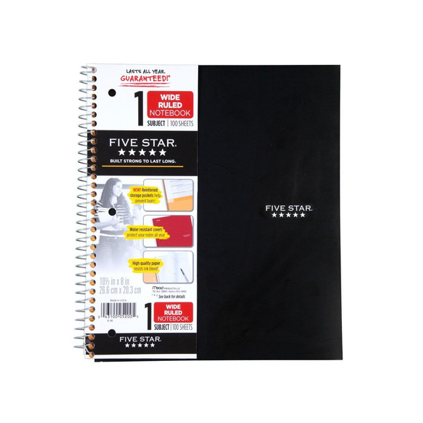 Five Star 8" x 10" Wide Ruled 1 Subject Notebook