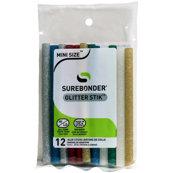 Glitter Mini Glue Sticks 4" Assorted Colors 12/Pkg