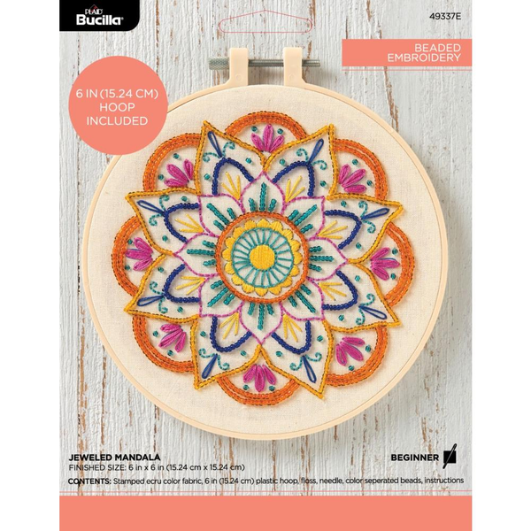 Jeweled Mandala Stamped Embroidery Kit 6 Round – Craft N Color