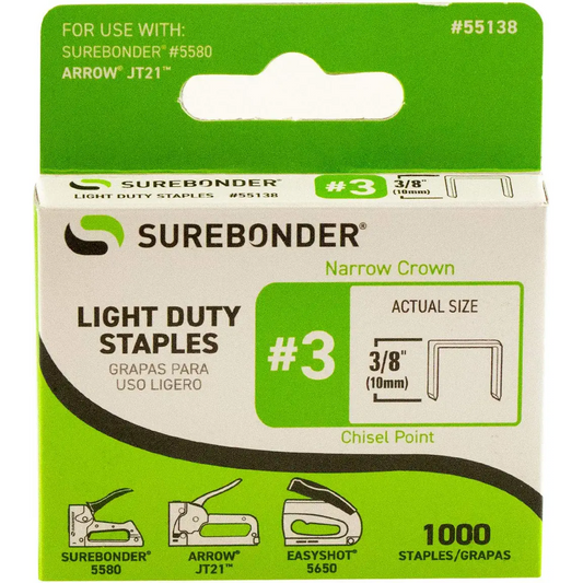 #3 Light Duty Gun Staples JT21 3/8" 1000/Box