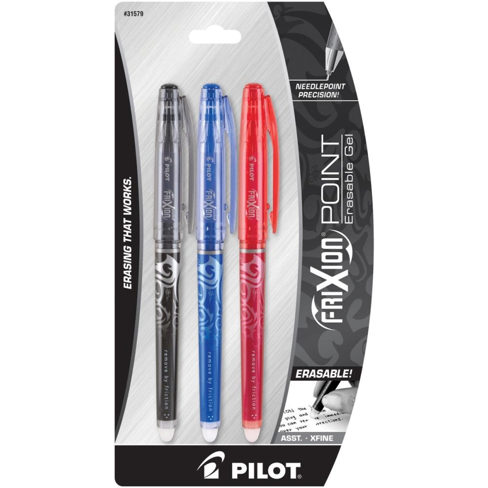 Pilot FriXion Extra Fine Point Erasable Gel Pens 3/Pkg Black, Blue & Red