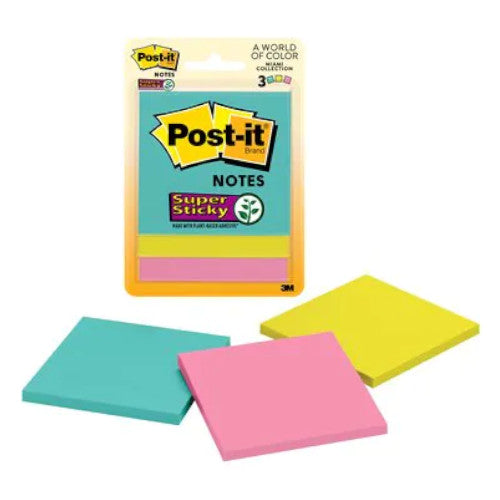 Post-It Super Sticky Notes, 3" x 3", Miami Collection