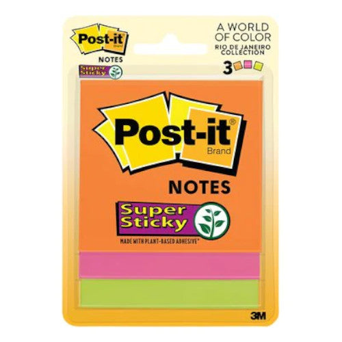 Post-it Super Sticky Notes 3" x 3", Rio De Janeiro Collection