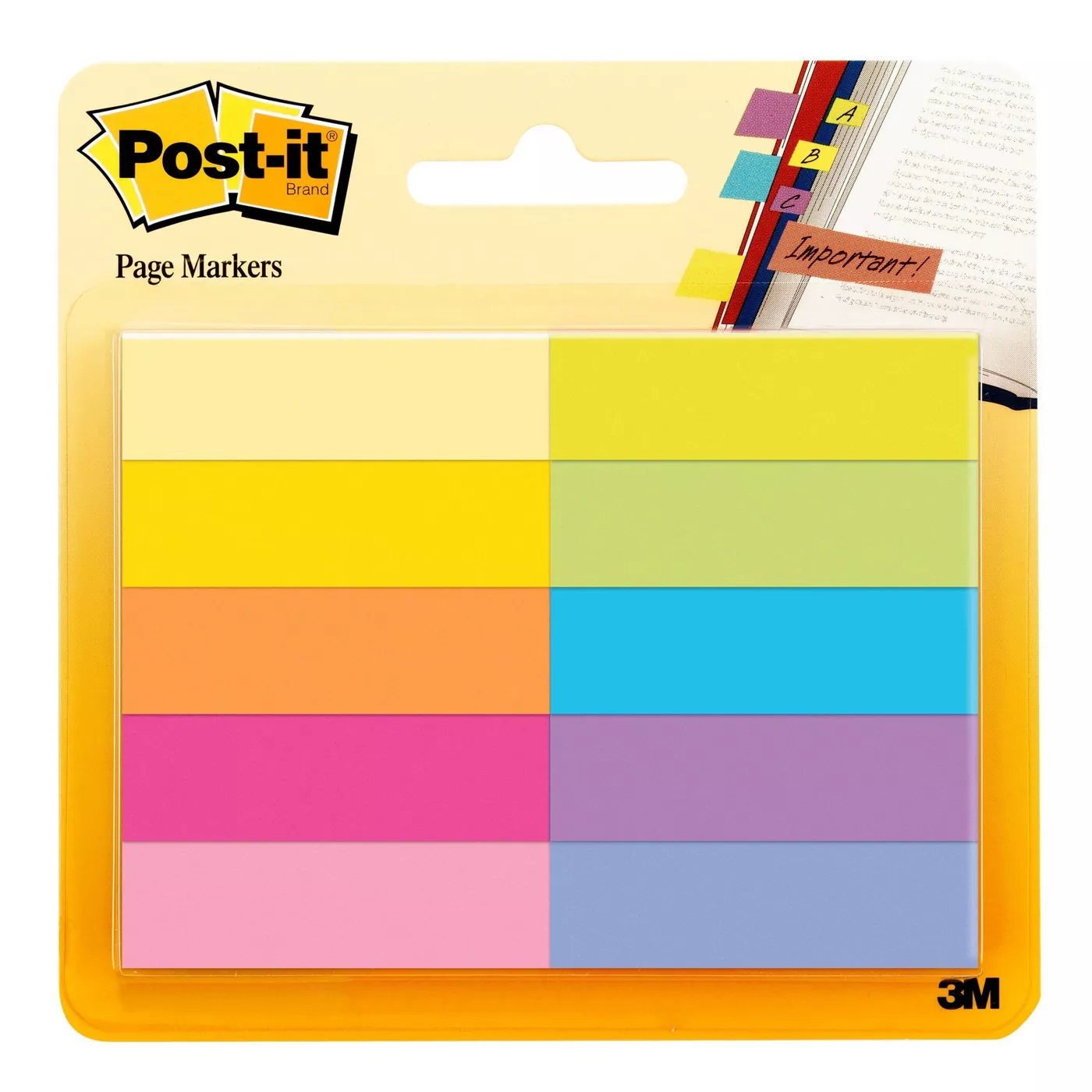 Post It Page Markers Bright  1/2" x 1.75", 10 Pack