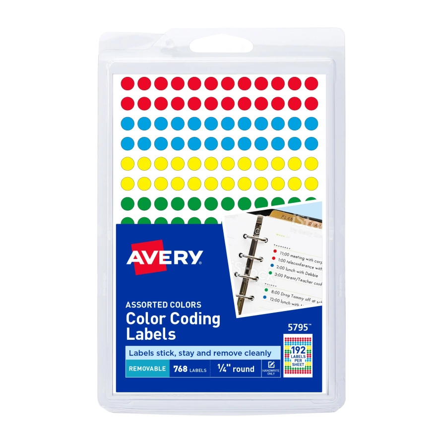 Round Removable Color Coding Labels, 1/4" diameter