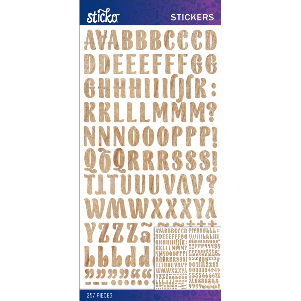 Sticko Alphabet Stickers Wood Grain Blanc Small